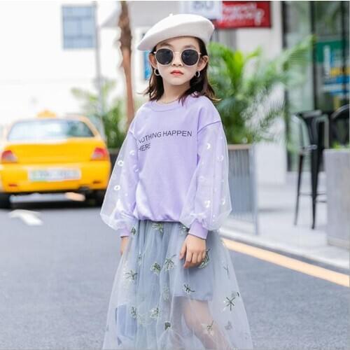 2020 Korea style girls patchwork t-shirt cotton fashion autumn girls sweatshirt 4-9t F801
