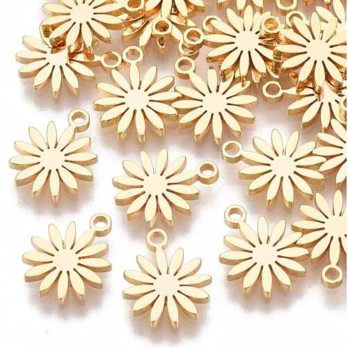 5 pcs Real 18K Golden Plated Brass Mini Flower Charms with Loop For DIY Crafts Necklace Bracelets Jewelry Making 10x8x1mm