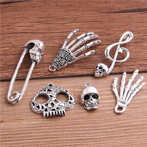 6pcs Metal Skull Charms Pendant For Jewelry Making Diy Halloween Party Skull Pendant Charms