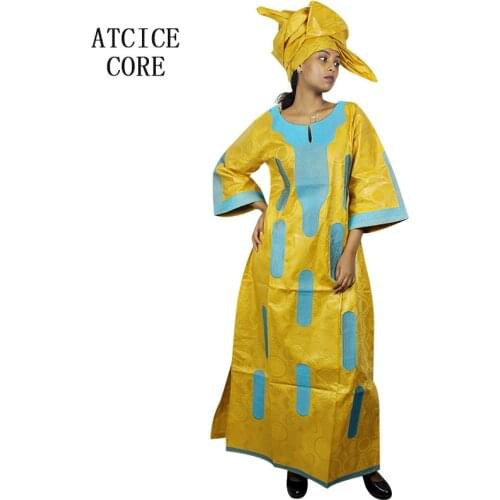 African dashiki dresses african dresses for women bazin riche embroidery design dress long dress with scarf LA073