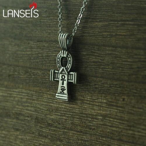 Lanseis 1pcs tiny Ankh cross pendant Egyptian Necklace Jewelry Ankh Pendant Gift Egyptian Mythology Stainless steel chain