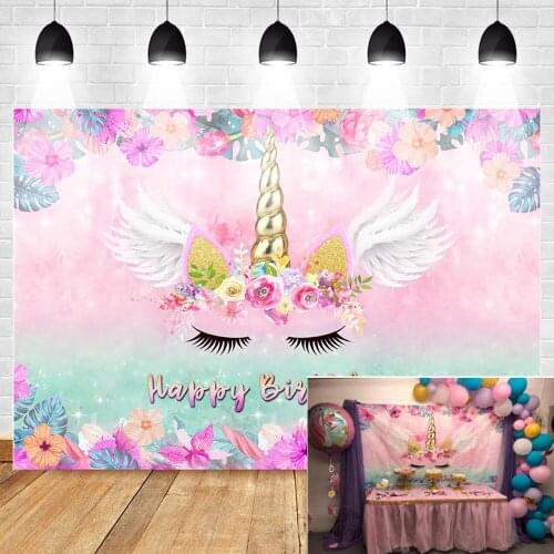 Unicorn Birthday Backdrop Purple Pink Floral Unicorn Photography Background Unicorn Theme Birthday Party Banner Backdrop
