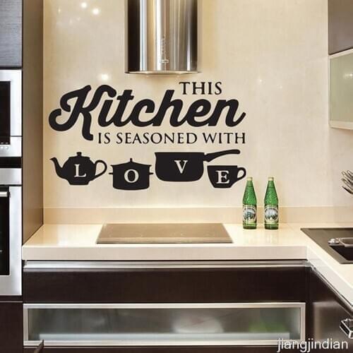 This Kitchen Is Seasoned With Love Quotes Wall Stickers For Restaurant Home Decoration Removable Decals Art Diy Vinyl Room Decor