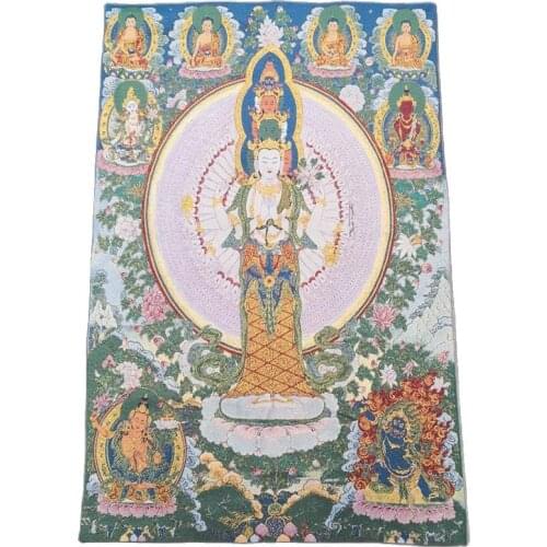 China old Tibet silk Thangka like hanging painting fengshui Tibetan Buddha Thousand hands guanyin