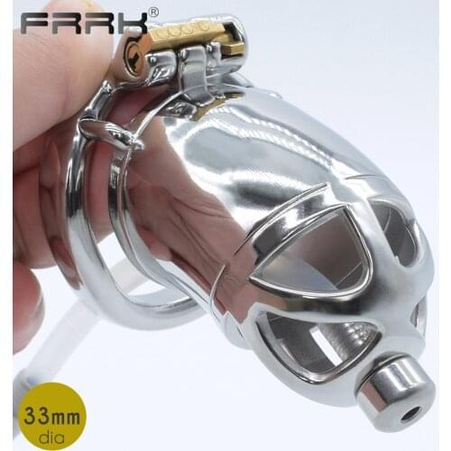 FRRK BDSM Male Chastity Cock Cage for Men Stainless Steel Bondage Device Penis Rings Sleeve Metal Tube Lock Dick Sex Toys Shop