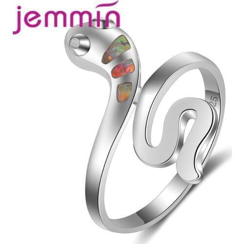 Beautiful Cute Snake Ring Rainbow Opal Animal Ring 925 Sterling Silver Jewelry for Women Girls Special Christmas Gift