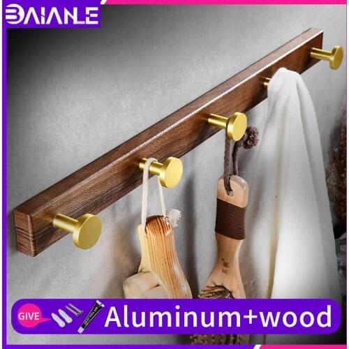 Coat hook Walnut Adhesive Wall Mounted Drawing Room Hanger Hook Bathroom Gold towel Hook Hallway Umbrella Key Holder Row Hook