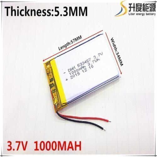 3.7V 1000mAh 533457 Lithium Polymer Li-Po li ion Rechargeable Battery cells For Mp3 MP4 MP5 GPS mobile bluetooth