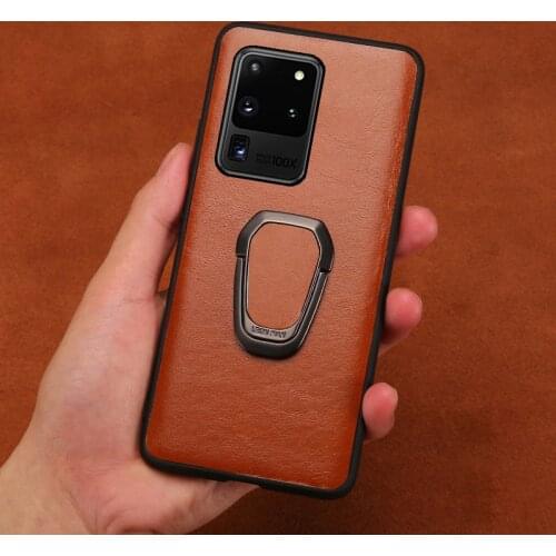 Genuine Oil Wax leather Ring Magnetic Case For Samsung Galaxy S20 FE S20 Ultra S8 S9 S10 Plus Note 20 10 9 A50 A70 A71 A51 2020