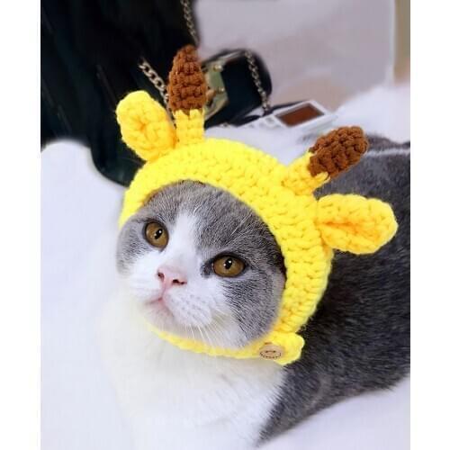 Pet Cat Cartoon Ears Small Hat Childrens Autumn and Winter Cute Kitten Knitted Wool Headdress Pet Supplies