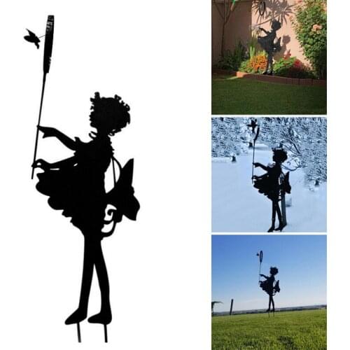 Metal Kid Catching Butterfly Profile Iron Art Decor for Lawn Garden Outdoor Yard Decor Silhouette Statue 2D Figurine Decoration
