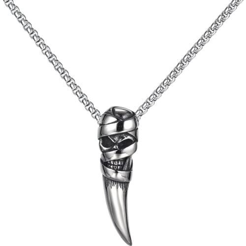 Fashion Halloween Skull Wolf Tooth Men Pendant Necklace Punk Stainless Steel Hip Hop Neck Jewelry Accessories Statement Necklace
