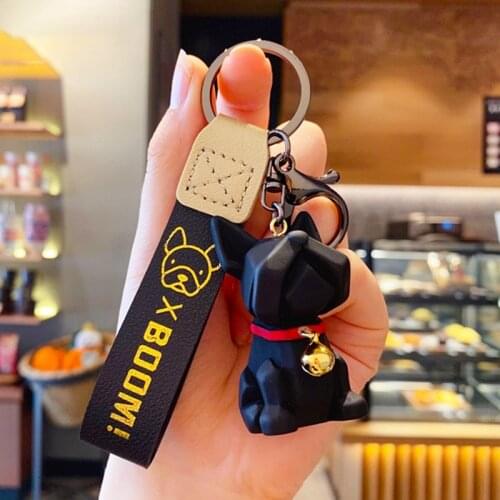 Fashion Punk French Bulldog Keychain PVC Dog Keychains for Women Bag Pendant Jewelry Trinket Mens Car Key Ring Key Chain
