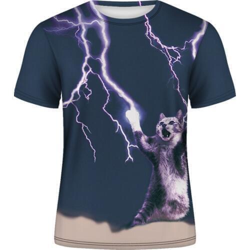 Lightning cat star man printed short-sleeved T-shirt 2020 fashion trend hip hop roundneck street wear t-shirts for men and women