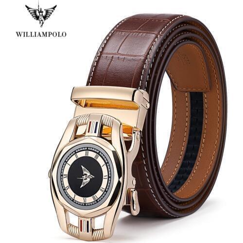 Williampolo Men Belt Male Genuine Leather Strap Belts For Men Top Quality Automatic Buckle black Belts Cummerbunds #19525-27P