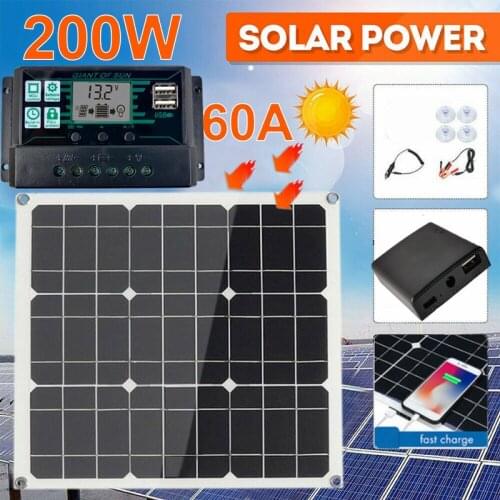 200W 18V Solar Panel Kit Power Bank Dual-USB Output With 60A MPPT Controller Folding Outdoor Mobile Power Battery Charger Supply