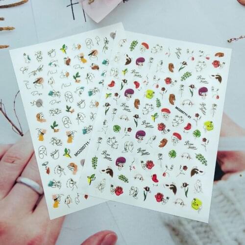 Stick Figure Avatar Flower Nail Sticker Self-adhesive Transfer Decal 3D Slider DIY Tricks Nail Decorations Manicure Package