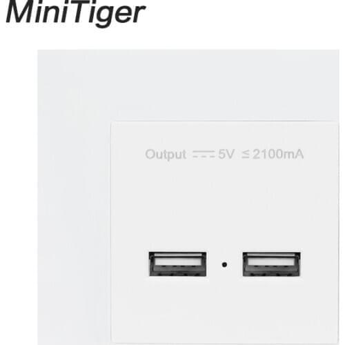 Minitiger Wall PC Panel UK Standard Wall Power Socket Electrical Outlet Dual USB Smart Charging Port 5V 2A Output