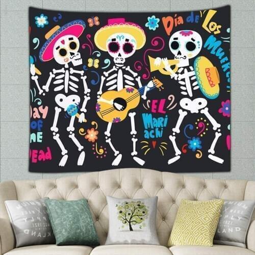 Day Dead Band Mariachi Skeletons All Skull Tapestry Wall Hanging
