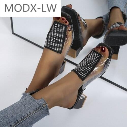 2021 summer new womens flip flops fashion rhinestone sandals casual transparent PVC high-end womens outdoor flip flops