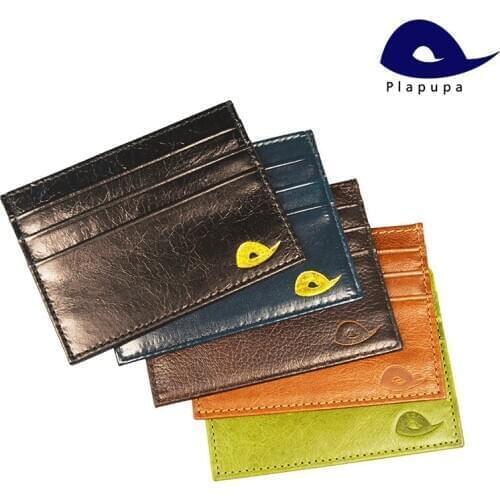 Plapupa Vintage Colorful Smooth Cow Leather Credit Card Holder Mens Business id card Wallet