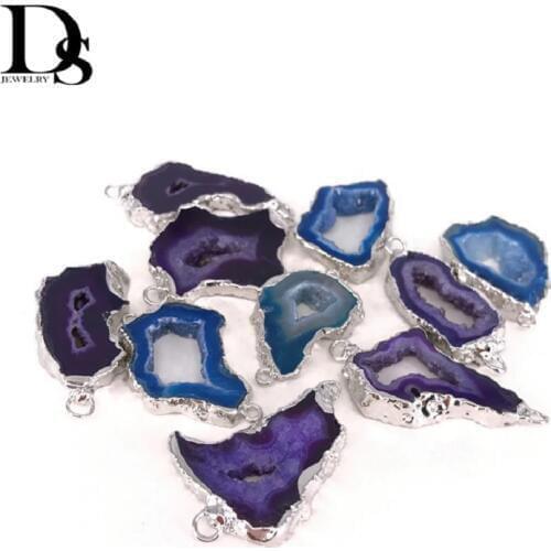 Natural Agate Geode Slice Pendant Drusy Crystal Cluster Quartz Carnelian Pendulum Electroplated Silver edge Wedding Decoration