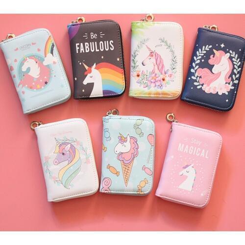 Rainbow horse mid-long multi-clip zipper wallet lovely Korean unicorn schoolgirl hand-held zero wallet girl purse