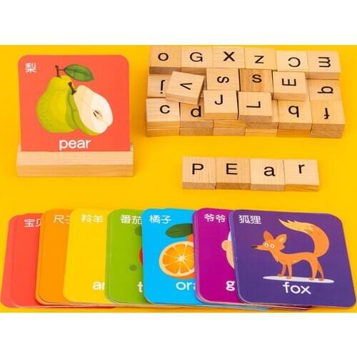 See Spell Learning Toy Wooden Alphabet Words Cards Matching Puzzles Education