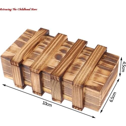 Vintage Wooden Puzzle Box with Secret Drawer Magic Wood Compartment Brain Teaser Toys Puzzles Boxes Kids Toy Gift