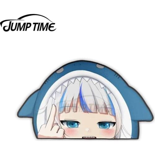 Jump Time 13 x 6.8cm For Gawr Gura Hololive Peeker Car Stickers Windshield Decal Fashion Funny Car Sticker Creative Decoration