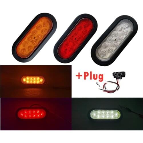 2Pcs 6" LED 10 diodes 24v Trailer 12v car rear lights Truck Lorry Turn Stop Brake lights turn lamp tail Light +3 prong plug