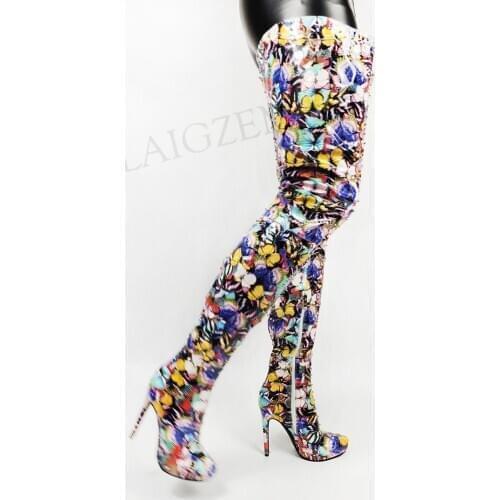 SEIIHEM Women Thigh High Platform Boots Slim Heels Butterfly Shoes Woman Over Knee Ladies Rivets Zapatos Botas Size 43 44 47 52