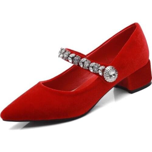 Big Size 11 12 13 ladies high heels women shoes woman pumps Maries velvet-tipped water drill buckled single shoe