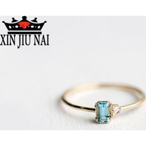 Fashion Color Stone Plated Gold Three Set Ring Set Sea Blue Female 925 sterling silver wedding ring