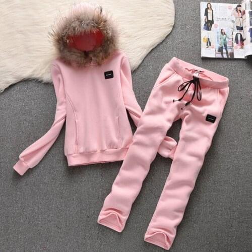 Cotton Two Piece Sets Women Tracksuit Pant Sets Hoodies Solid Tops and Pants Suit Fashion Streewear Thick Warm Winter 2021