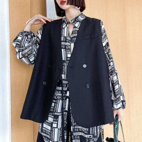 2021Spring summer suit collar women jacket khaki black apricot casual outer wear suit vest bandage button thin section lady coat
