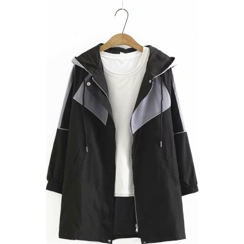 Plus size Womens trench coat autumn 2021 NEW hooded patchwork zipper Overcoat Mid-length female womens clothing