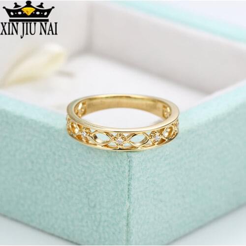 Womens fashion retro 18k gold hollow pattern shape enchased zircon ring for women.Suitable for party Golden lace inlay weddings