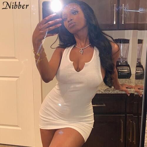 Nibber summer Thin section casual home wear white Ribbing knit V-neck sleeveless mini dress for women basic bodycon dress female
