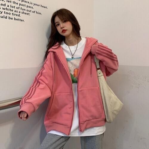 Winter New Fashion Solid Hoodies Women Plus Thick Zip Up Sweatshirt Long Sleeve Korean Style Outwear Female Loose Tops 2021