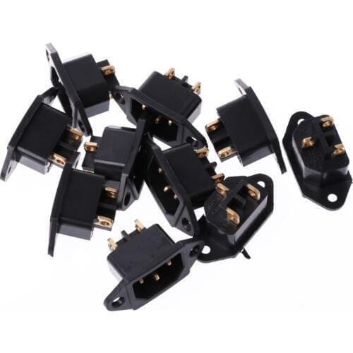 10 Pcs/Set AC 250V 10A 3-Pin Terminal IEC320 C14 Inlet Power Plug Socket Black