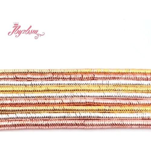 1x4mm Natural Hematite Corrugated Rose Gold Sliver Plated Stone Beads For Jewelry Making DIY Bracelet Loose 15" Free Shipping
