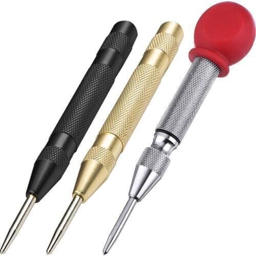 3 Pcs Automatic Center Punch Tool, 5 Inch Spring Loaded Crushing Hand Tool With Cushion Cap And Adjustable Impact – Gold, Black