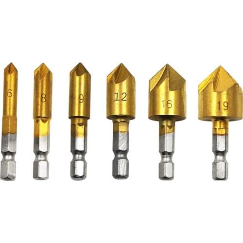 6mm/8mm/12mm/16mm/19mm Hexagonal Handle Five-edged 82 Degree Chamfering Tool Six-piece Wood Plastic Aluminum Hole Opener