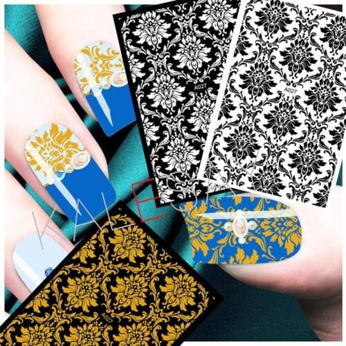 White Nail Sticker Art for Nail Design Back Glue 3D Black Sticker for Nail Art Accessories Stickers on Nails Luxury Flower Line