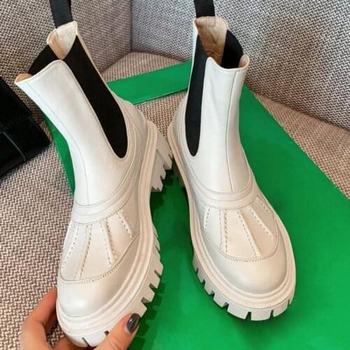 Shoes For Women 2021 Winter Genuine Leather Martin Boots Thick-soled Platform Chelsea Boot British Style Rider Ankle Booties