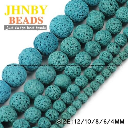JHNBY Lake blue Lava beads Natural Stone Volcanic rock Top quality 4/6/8/10/12MM Round Loose ball beads for jewelry making DIY