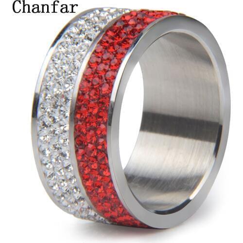 Chanfar 6 7 8 9 10 Shining Different Color Crystal Paved 316L Stainless Steel Ring For Women Men Engagement Ring Jewelry