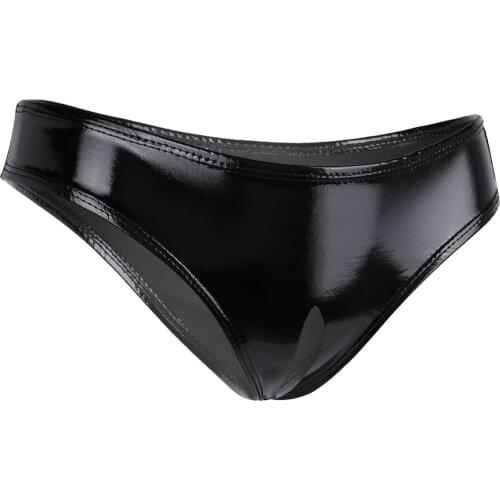 Black Sexy Ladies Sissy Panties for Women Lingerie Night Wear Wet Look Patent Leather Open Crotch High Cut Mini Briefs Underwear