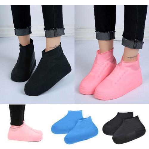Black Waterproof Rain Shoes Covers 1 Pair Reusable Latex Slip-resistant Rubber Rain Boot Overshoes Shoes Accessories Size S/M/L